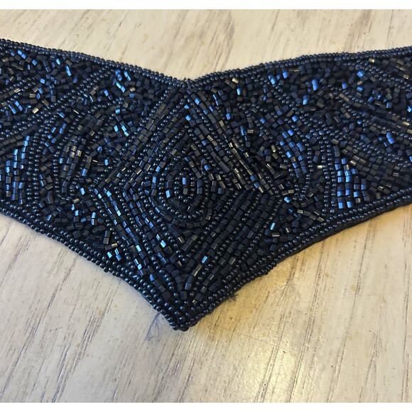 Vtg 80s Beaded Art Deco V Belt Wide Evening Wear Festival Hook Loop Satin L-XL - Picture 1 of 13